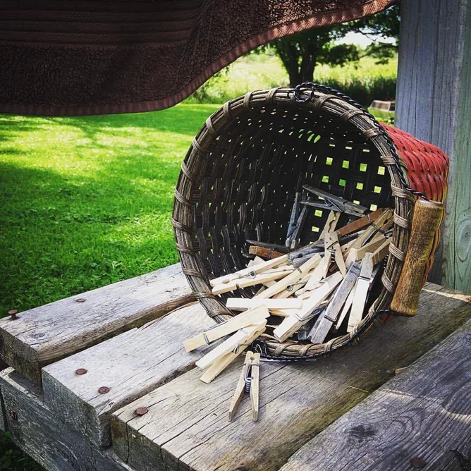 Clothespin basket in use