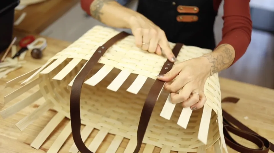 Weaving the leather loops in before the sides go up